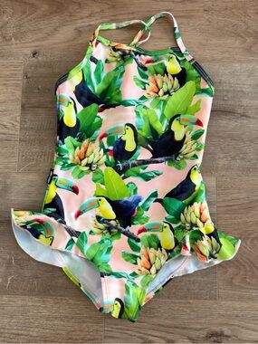Molo One Piece Swimsuit Tropical Noona Toucan Print Size 3/4 Years Girls Toddler